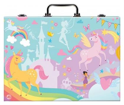 Deluxe Μονόκερος Κασετίνα Ζωγραφικής Ξύλινη με 100 Αξεσουάρ AS