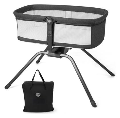 Λίκνο με Στρώμα και Ρόδες Γκρι Costway