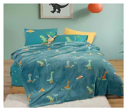 Nef-Nef Homeware Κουβέρτα Fleece Dinos On Wheels Petrol 160x220εκ. Nef Nef
