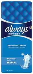 Always Maxi Night ProFresh Σερβιέτες Νυκτός για Αυξημένη Ροή 6 Σταγόνες 9τμχ