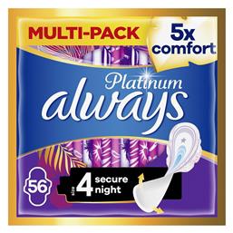 Platinum Secure Night Σερβιέτες με Φτερά Νυκτός Μέγεθος 4 56τμχ Always