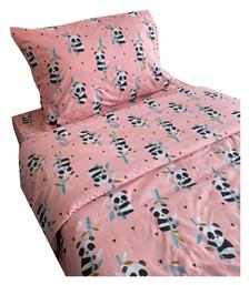 Panda Σετ Παιδική Παπλωματοθήκη Μονή με Μαξιλαροθήκη Βαμβακερή Ροζ 165x250εκ. Astron Italy