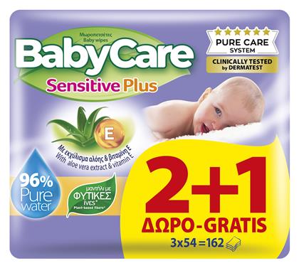 Sensitive Plus Μωρομάντηλα χωρίς Οινόπνευμα & Parabens με Aloe Vera 3x54τμχ BabyCare από το Pharm24