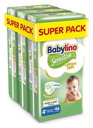 Πάνες με Αυτοκόλλητο Cotton Soft Sensitive No. 4+ για 10-15kg 138τμχ Babylino