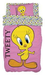 Σετ Παιδικό Κουβερλί Μονό με Μαξιλαροθήκη Tweety Ροζ 160x240εκ. Beauty Home