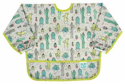 Αδιάβροχη Ποδιά Πλαστική με Αυτοκόλλητο Sleeved Bib με Τσέπη & Μανίκια Cacti για 6 m+ Bumkins