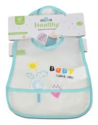 Αδιάβροχη Ποδιά Πλαστική με Αυτοκόλλητο Baby Bib Healthy με Τσέπη Blue Cangaroo