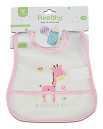 Αδιάβροχη Ποδιά Πλαστική με Αυτοκόλλητο Baby Bib Healthy με Τσέπη Pink Cangaroo