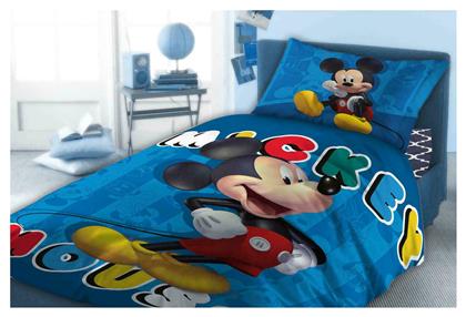 Mickey 862 Σετ Σεντόνια Μονά Βαμβακερά σε Μπλε Χρώμα 240x160cm 3τμχ Dimcol