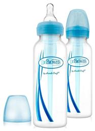 Dr. Brown's Σετ Πλαστικά Μπιμπερό με Θηλή Σιλικόνης για 0+ μηνών Γαλάζιο 250ml 2τμχ - Dr Browns