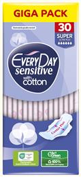 Sensitive Cotton Super Ultra Plus Σερβιετάκια με Φτερά για Αυξημένη Ροή 30τμχ Every Day