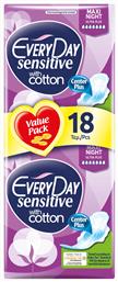 Every Day Sensitive With Cotton Maxi Night Ultra Plus Σερβιέτες με Φτερά Νυκτός για Αυξημένη Ροή 7 Σταγόνες 18τμχ