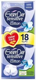 Sensitive with Cotton Super Ultra Plus Σερβιέτες με Φτερά για Αυξημένη Ροή 6 Σταγόνες 18τμχ Every Day