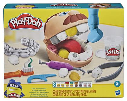 Play-Doh Πλαστελίνη - Παιχνίδι Gold Drill 'n Fill Dentist για 3+ Ετών, 8τμχ Hasbro