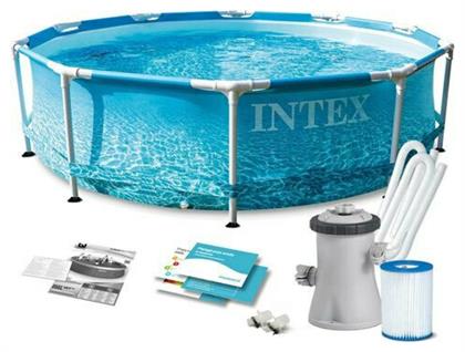 Beachside Metal Frame Στρογγυλή Πισίνα με Μεταλλικό Σκελετό & Αντλία Φίλτρου 305x76εκ. Μπλε Intex
