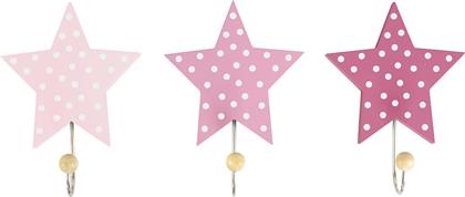 Star Παιδική Κρεμάστρα Μονής Θέσης Ξύλινη Pink 36x6x16εκ. 3τμχ Jabadabado