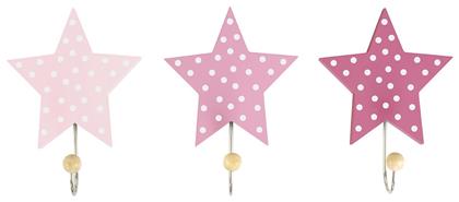 Star Παιδική Κρεμάστρα Μονής Θέσης Ξύλινη Pink 36x6x16εκ. 3τμχ Jabadabado