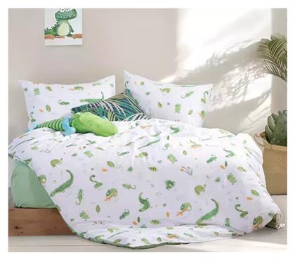 Nef-Nef Homeware Σετ Σεντόνια Μονά Βαμβακερά Cute Reptiles Πράσινο 170x260cm 3τμχ - Nef Nef