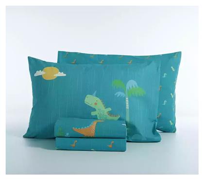 Nef-Nef Homeware Σετ Σεντόνια Μονά Βαμβακερά Dinos On Wheels Μπλε 170x260cm 3τμχ - Nef Nef