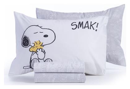 Nef-Nef Homeware Snoopy Smak Σετ Σεντόνια Μονά Βαμβακερά White/Grey 170x260cm 3τμχ - Nef Nef