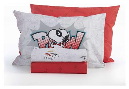 Nef-Nef Snoopy Mask Hero Σετ Σεντόνια Μονά Βαμβακερά Grey/Red 170x260cm 3τμχ - Nef Nef