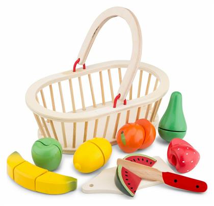 Toys Σετ 7 Φρούτων με Καλάθι από Ξύλο για 2+ Ετών New Classic