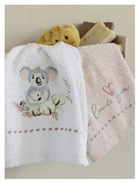 Σετ Βρεφικές Πετσέτες 2τμχ Koala Love Λευκό, Ροζ Βάρους 420gr/m² Nima