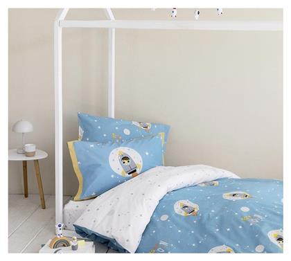 To The Moon Σετ Παιδική Παπλωματοθήκη Μονή με Μαξιλαροθήκη Βαμβακερή Μπλε 160x240εκ. Nima