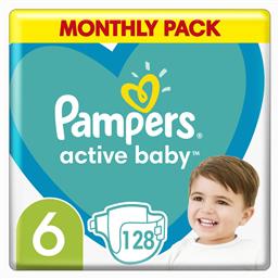 Active Baby Πάνες με Αυτοκόλλητο No. 6 για 13-18kg 128τμχ Pampers