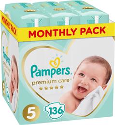 Pampers Πάνες με Αυτοκόλλητο Premium Care No. 5 για 11-18kg 136τμχ από το ΑΒ Βασιλόπουλος