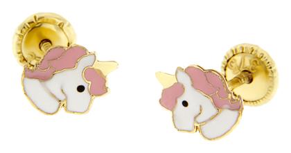 Παιδικά Σκουλαρίκια Καρφωτά Μονόκεροι από Χρυσό 9K - Eleftheriou