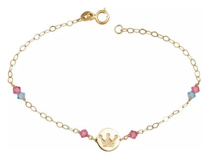 Παιδικό Βραχιόλι από Χρυσό 14K με Κοριτσάκι, Σταυρό, Κορώνα & Πέτρες - Kosmima24