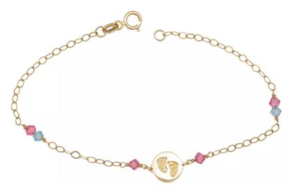 Παιδικό Βραχιόλι από Χρυσό 9K με Σταυρό, Κοριτσάκι & Πέτρες - Kosmima24