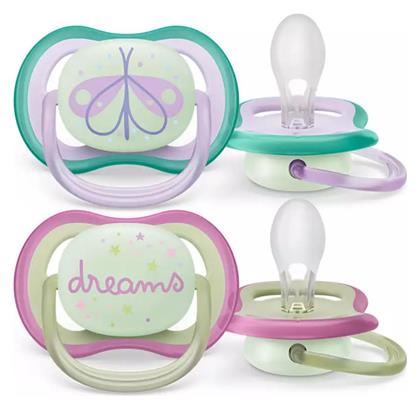 Ultra Air Πιπίλες Σιλικόνης Νυκτός Dreams/Butterfly - Pink/Purple για 0-6 μηνών 2τμχ Philips