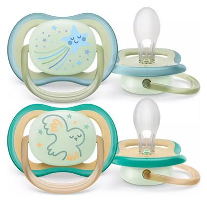 Ultra Air Πιπίλες Σιλικόνης Νυκτός Star/Bird - Green/Mint για 0-6 μηνών 2τμχ Philips