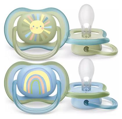 Ultra Air Πιπίλες Σιλικόνης Sun/Rainbow - Green/Light Blue για 0-6 μηνών 2τμχ Philips