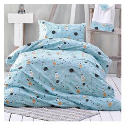 Σετ Σεντόνια Μονά με Λάστιχο Βαμβακερά Symbol Astroworld Γαλάζιο 105x205cm 3τμχ Rythmos