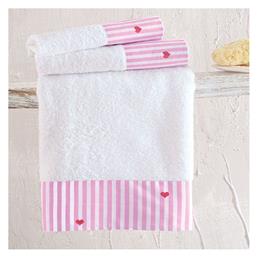Σετ Βρεφικές Πετσέτες 3τμχ White-pink 70x140cm Βάρους 500gr/m² Rythmos