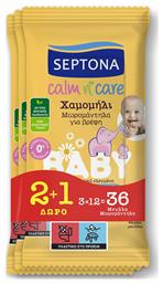 Calm N' Care Chamomile Μωρομάντηλα χωρίς Οινόπνευμα & Parabens με Χαμομήλι & Aloe Vera 3x12τμχ Septona