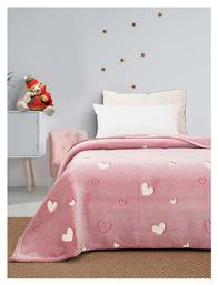 Κουβέρτα Fleece Hearts 160x220εκ. Φωσφορίζουσα Ροζ Sunshine