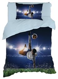 Μουντιάλ Σετ Παιδική Παπλωματοθήκη Μονή με Μαξιλαροθήκη Βαμβακερή Blue 160x240εκ. Viopros