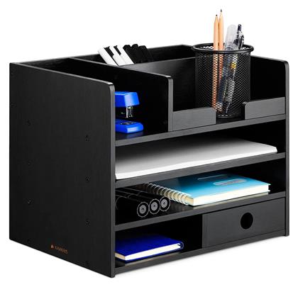Ξύλινος Οργανωτής Γραφείου Bamboo Desk Organιser σε Μαύρο Χρώμα 24x26x33εκ. 1τμχ - Navaris