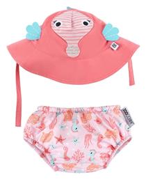 Παιδικό Μαγιό Πάνα με Καπέλο Ροζ Zoocchini